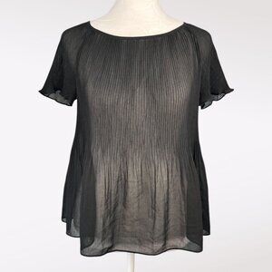 Banana Republic Black Short Sleeve Pleated Blouse Petite XXS
